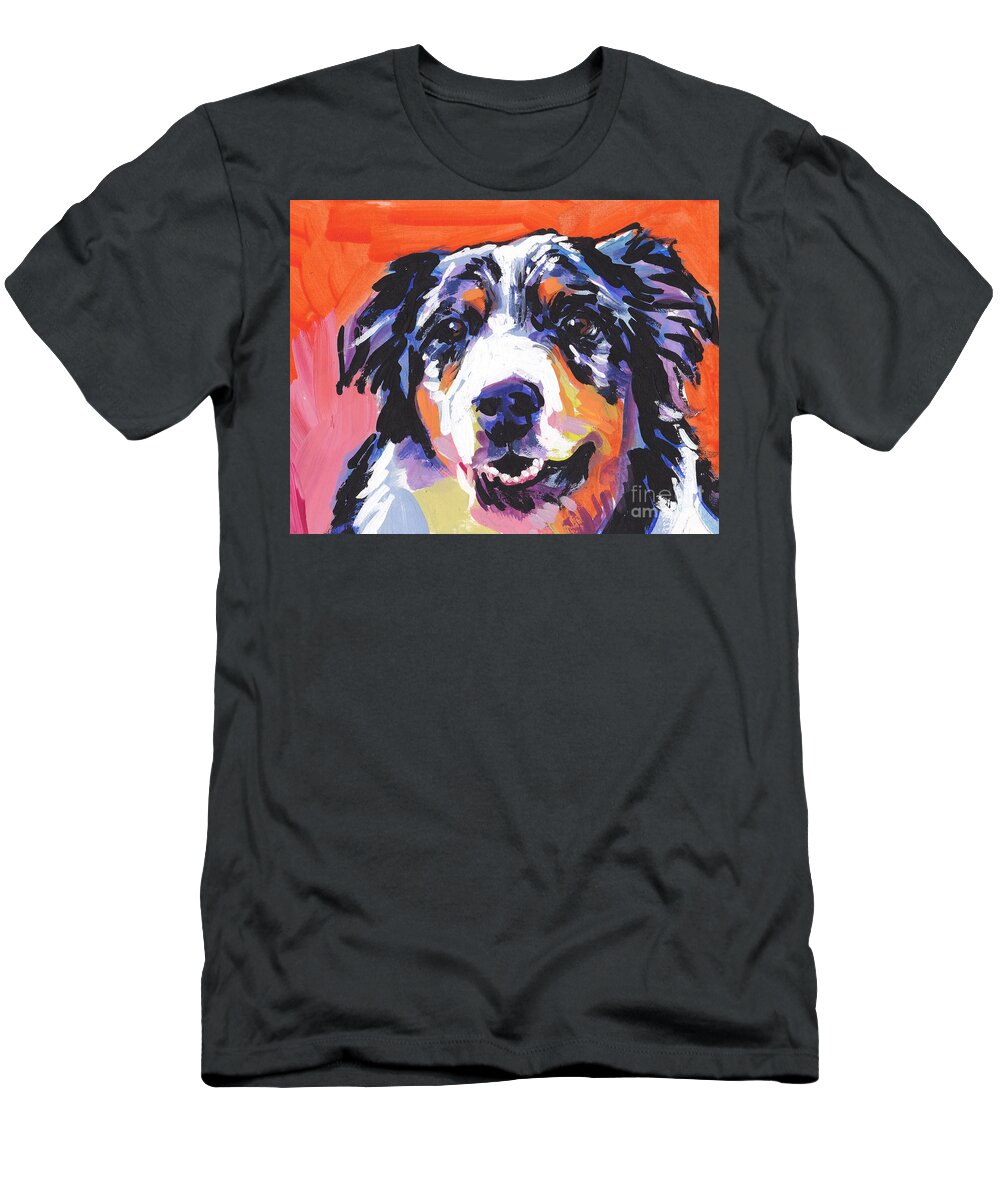 Australian Shepherd T-Shirt featuring the painting Aussie Luv by Lea S