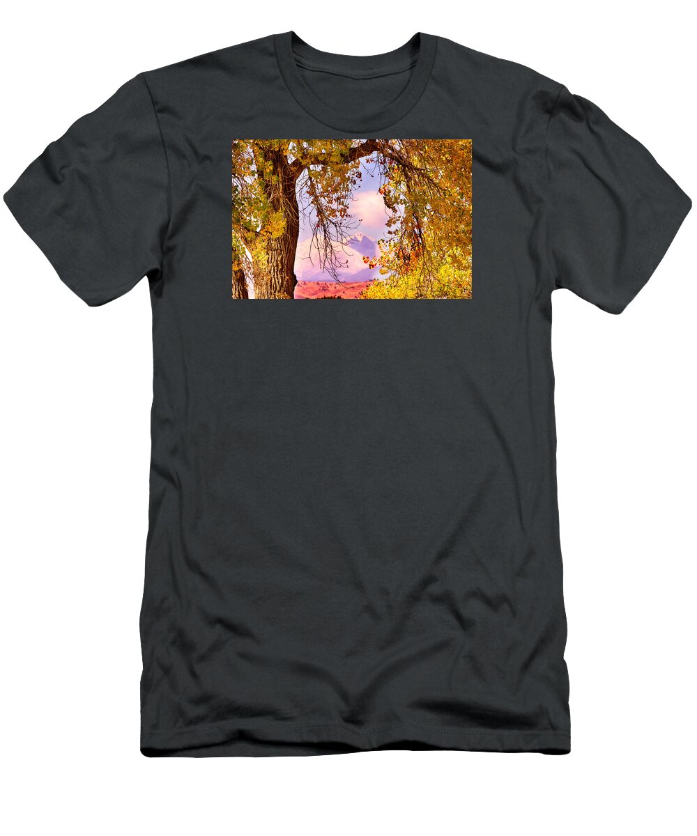 Autumn T-Shirt featuring the photograph Autumn Cottonwood Twin Peaks View by James BO Insogna