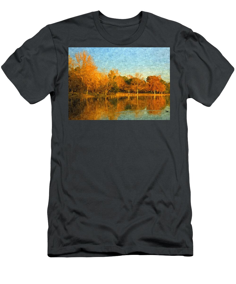 Landscape T-Shirt featuring the painting Autumn Reflections by Angela Stanton