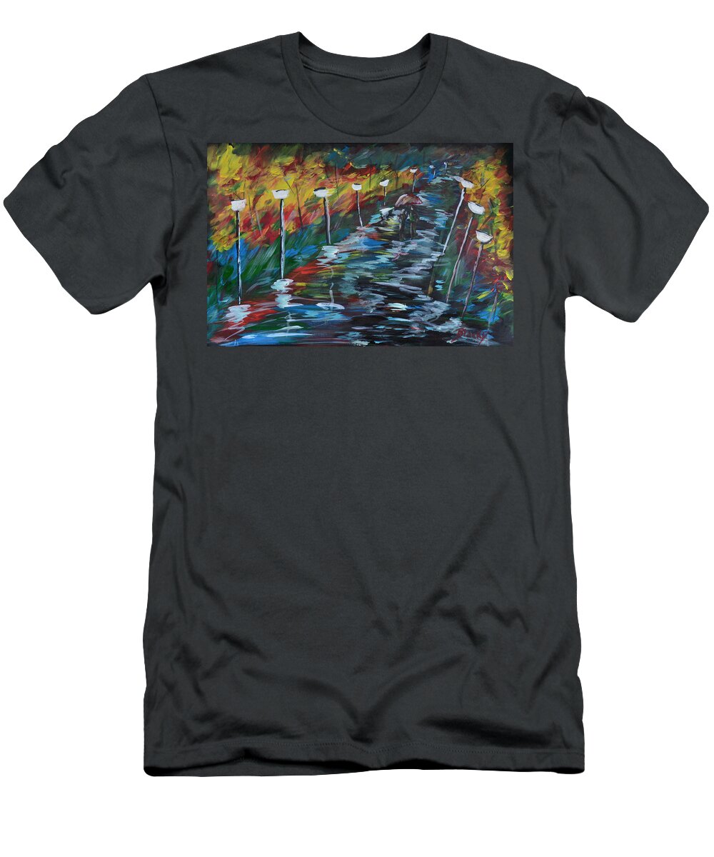 Evening T-Shirt featuring the painting Avenue of Shadows by Donna Blackhall