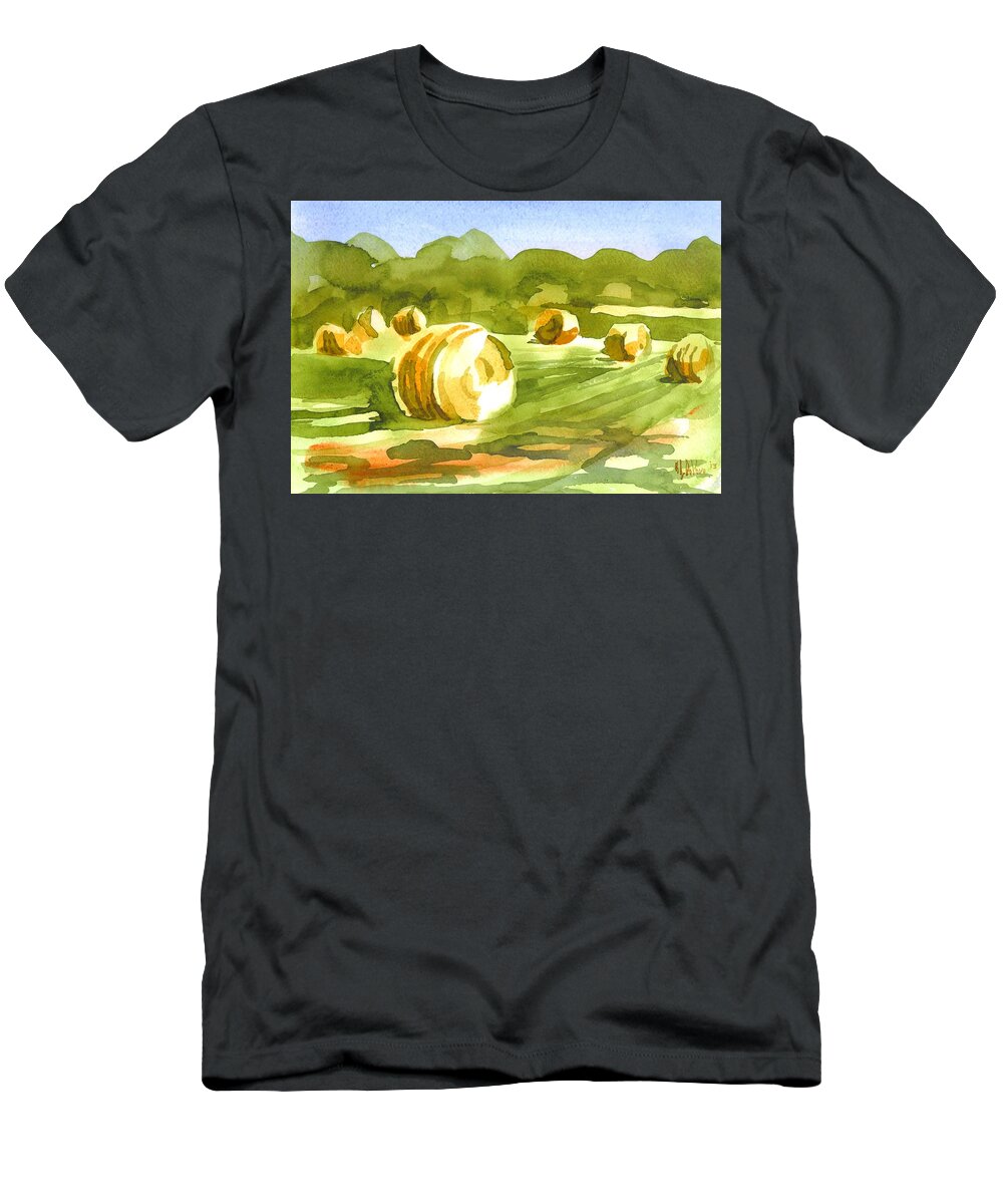 Bales In The Morning Sun T-Shirt featuring the painting Bales in the Morning Sun by Kip DeVore