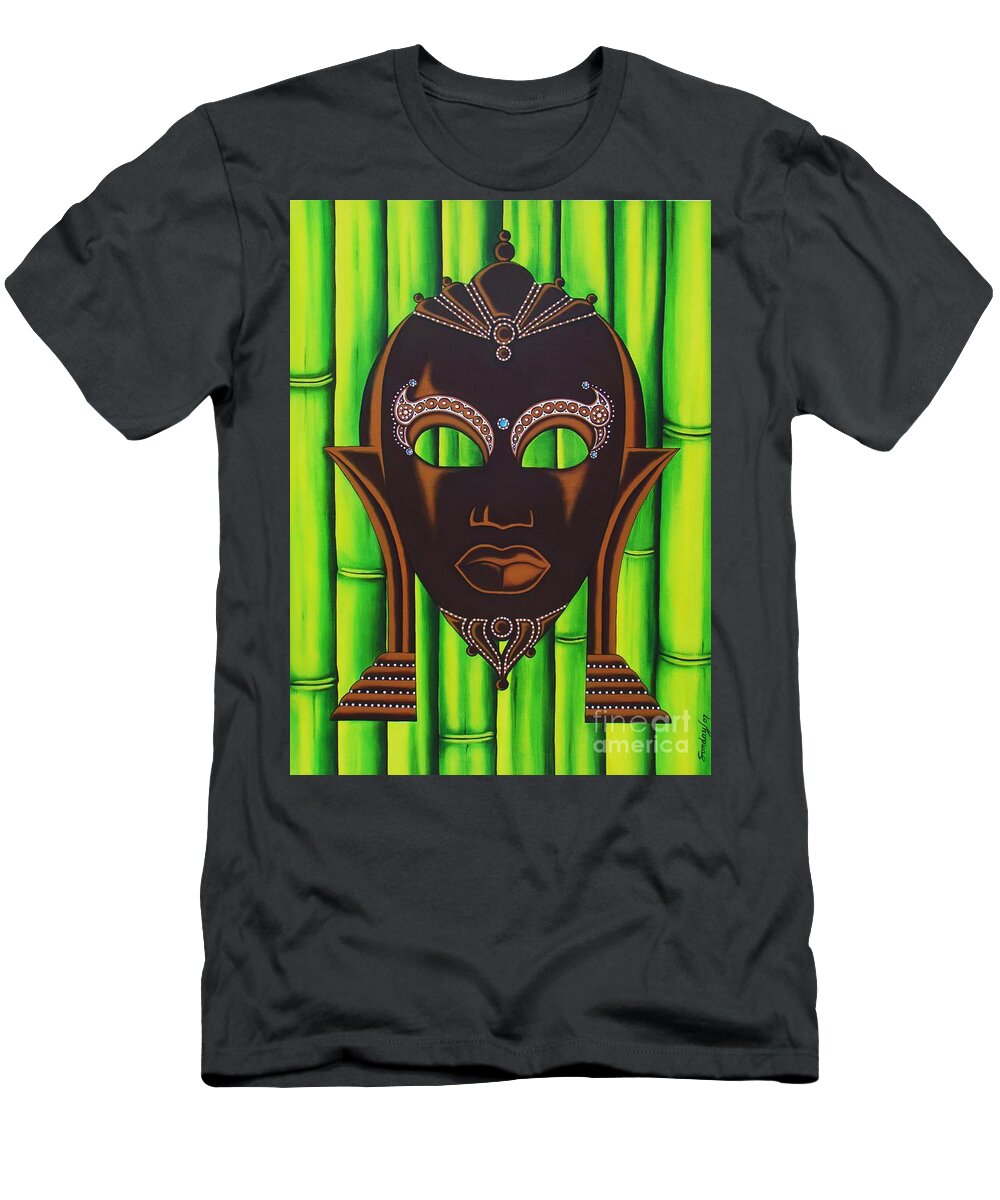 Modern Mask T-Shirt featuring the painting Bamboo Mask by Joseph Sonday