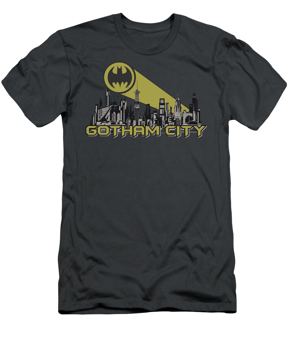  T-Shirt featuring the digital art Batman - Gotham Skyline by Brand A