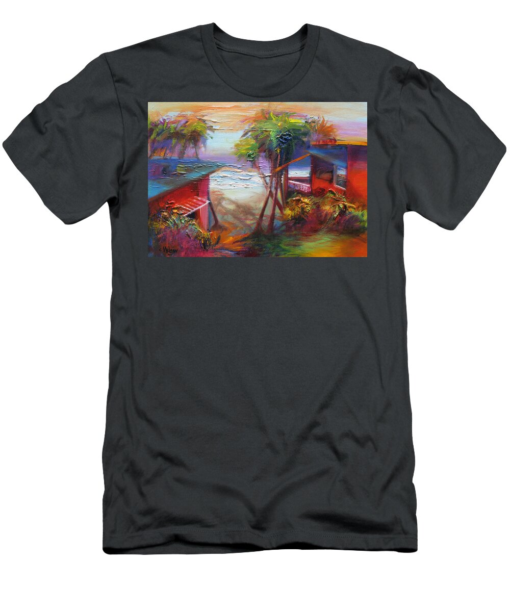 Abstract T-Shirt featuring the painting Beach Houses by Cynthia McLean
