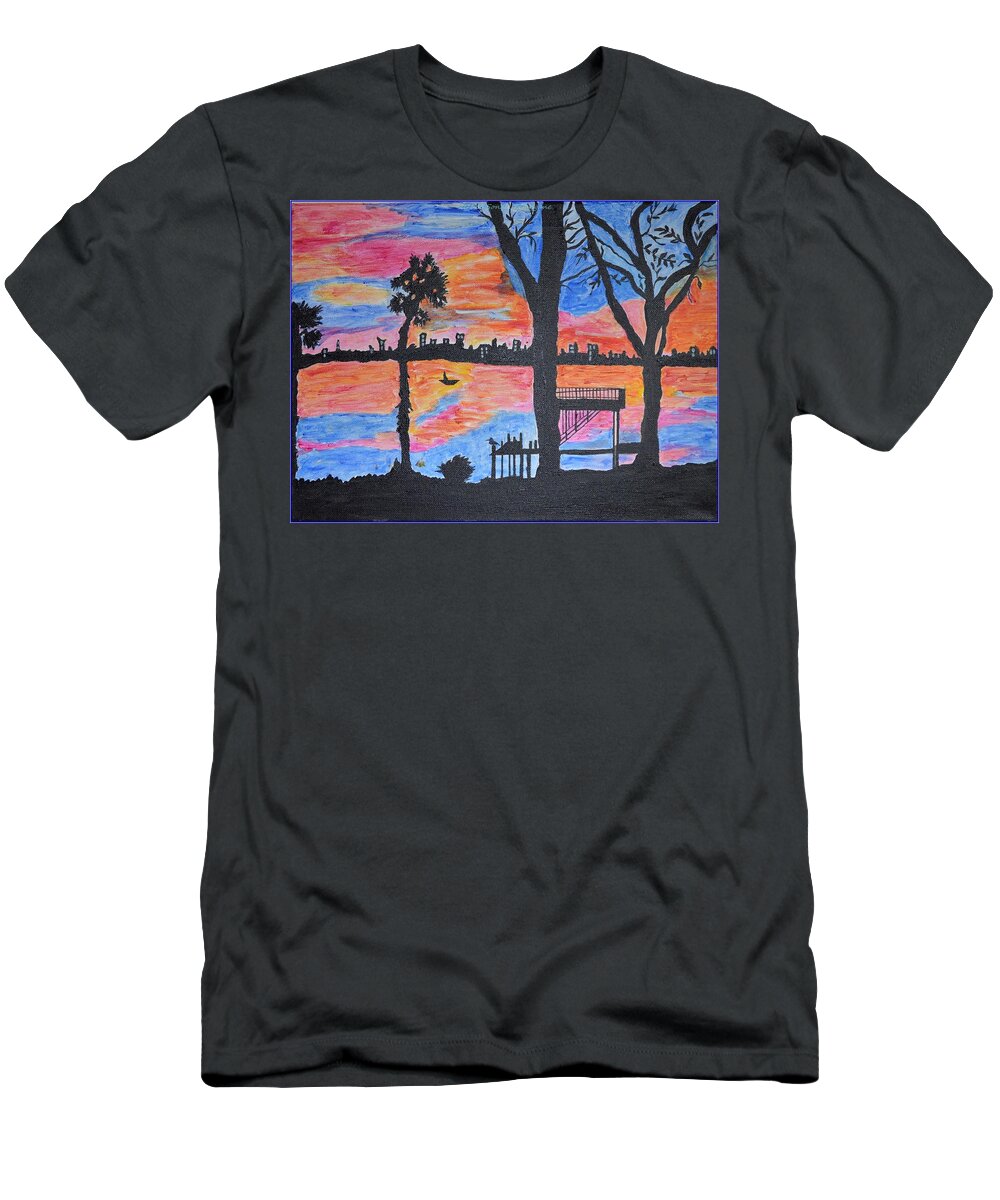 Acrylic Painting T-Shirt featuring the painting Beach Silhouette by Sonali Gangane