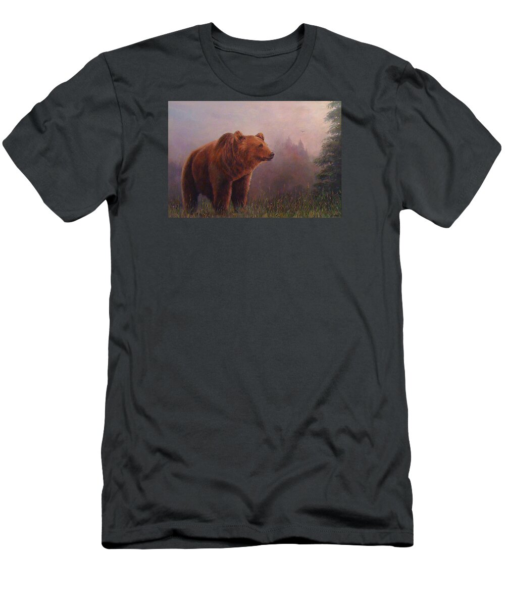Animal T-Shirt featuring the painting Bear in the Mist by Donna Tucker
