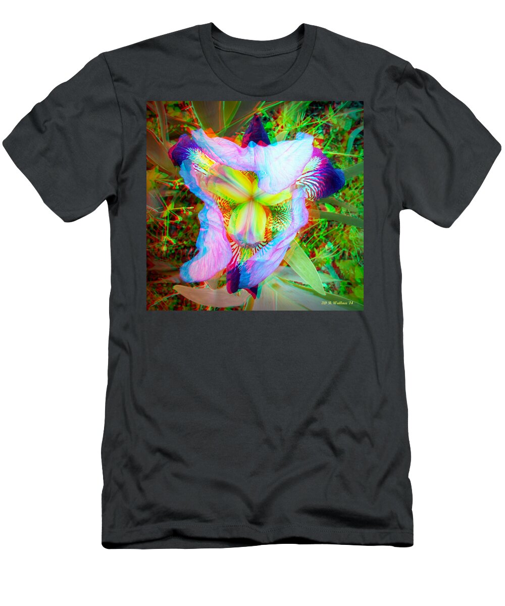 3d T-Shirt featuring the photograph Bearded Iris Cultivar - Use Red-Cyan 3D Glasses by Brian Wallace