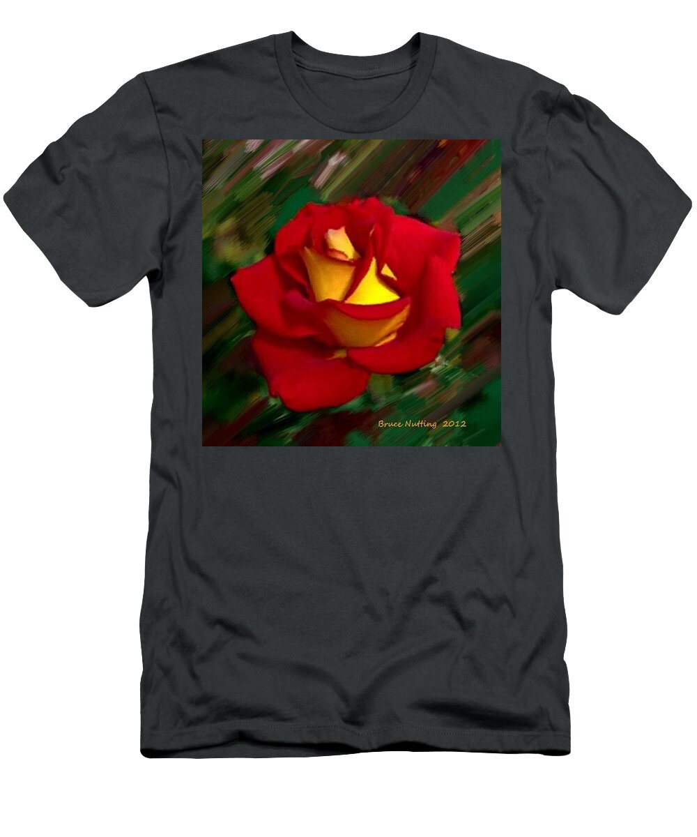 Rose T-Shirt featuring the painting Beautiful Red Rose by Bruce Nutting