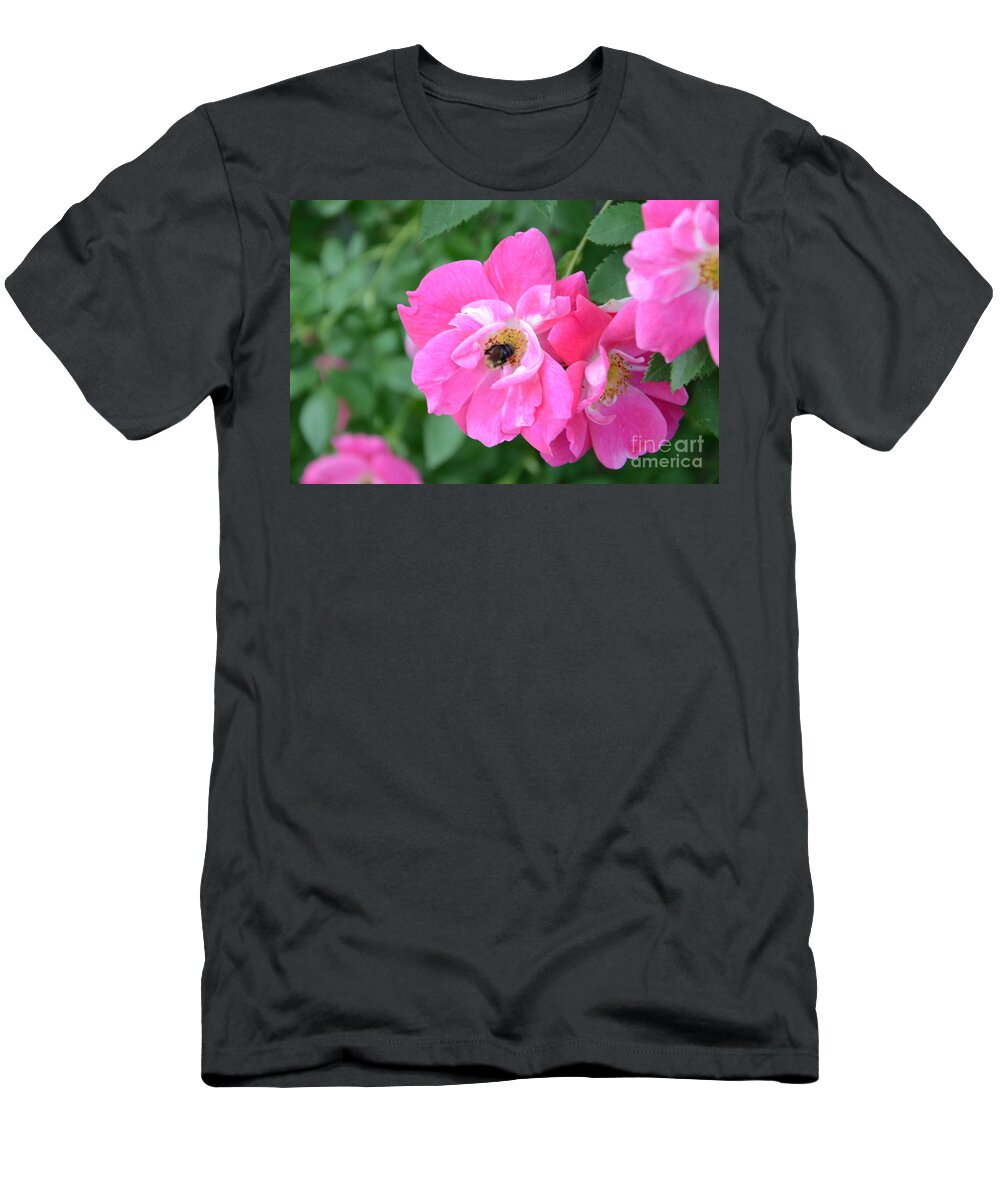 Bee T-Shirt featuring the photograph Bee Rosy by Laurel Best