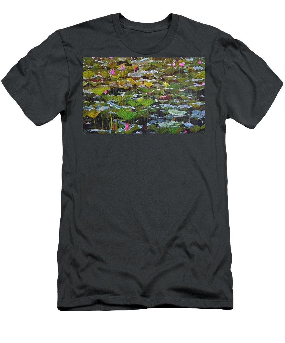 Waterlily T-Shirt featuring the painting Beijing in August by Thu Nguyen