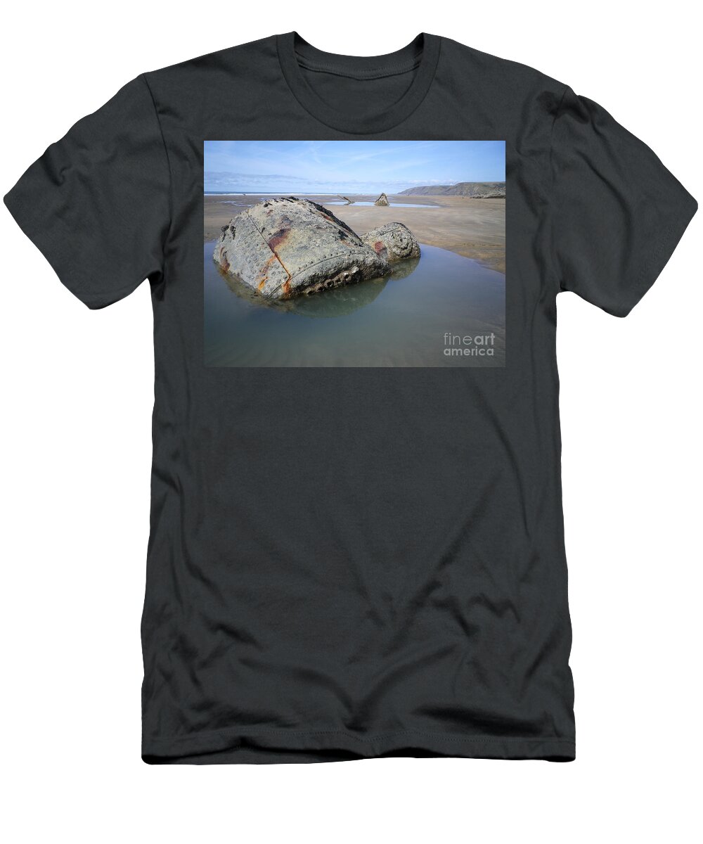 Shipwreck T-Shirt featuring the photograph Belem Shipwreck Cornwall by Richard Brookes