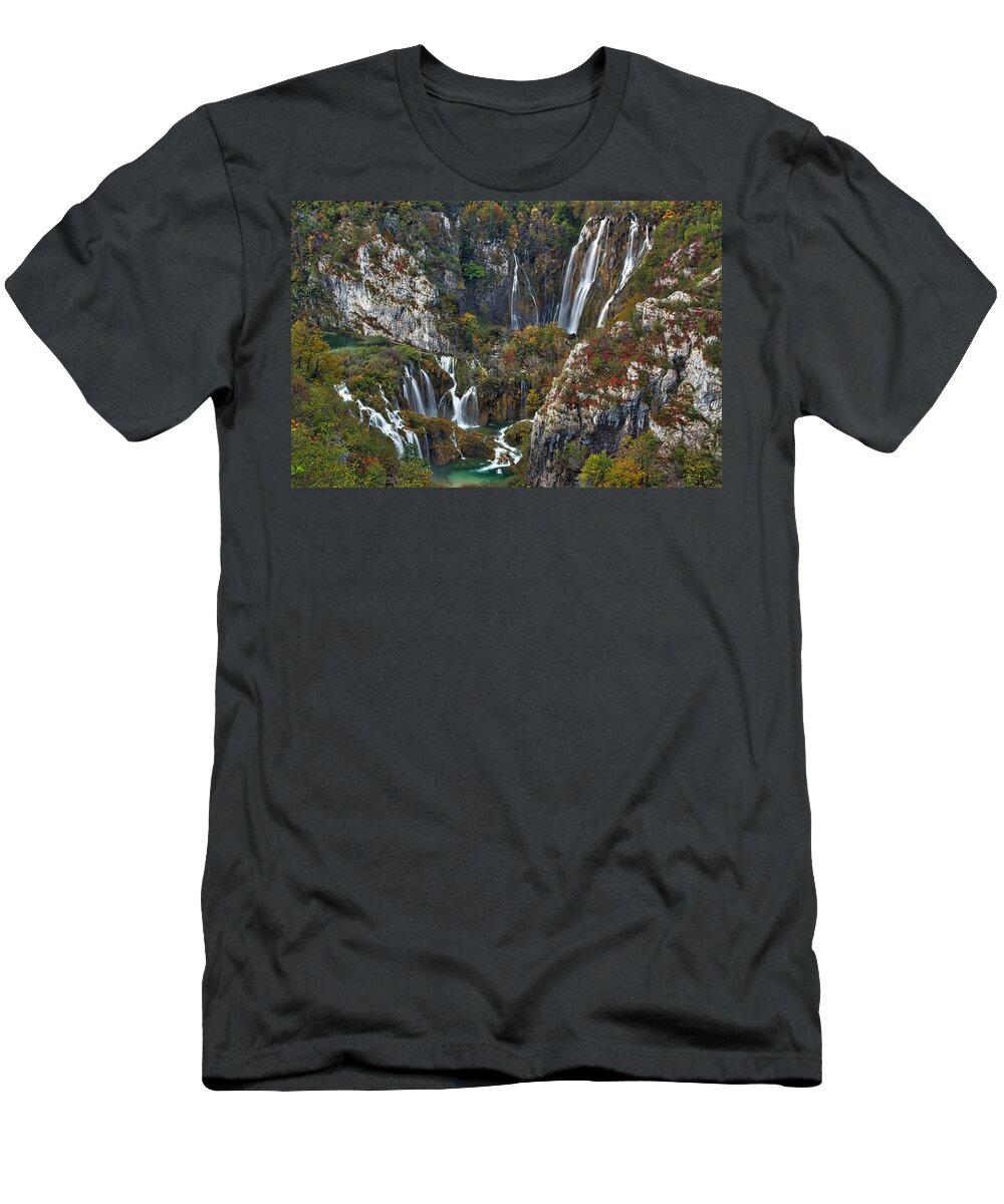 Croatia T-Shirt featuring the photograph Big and Small Waterfalls - Croatia by Stuart Litoff
