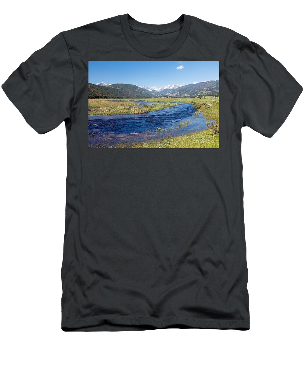 Big Thompson River T-Shirt featuring the photograph Big Thompson River in Moraine Park in Rocky Mountain National Park by Fred Stearns