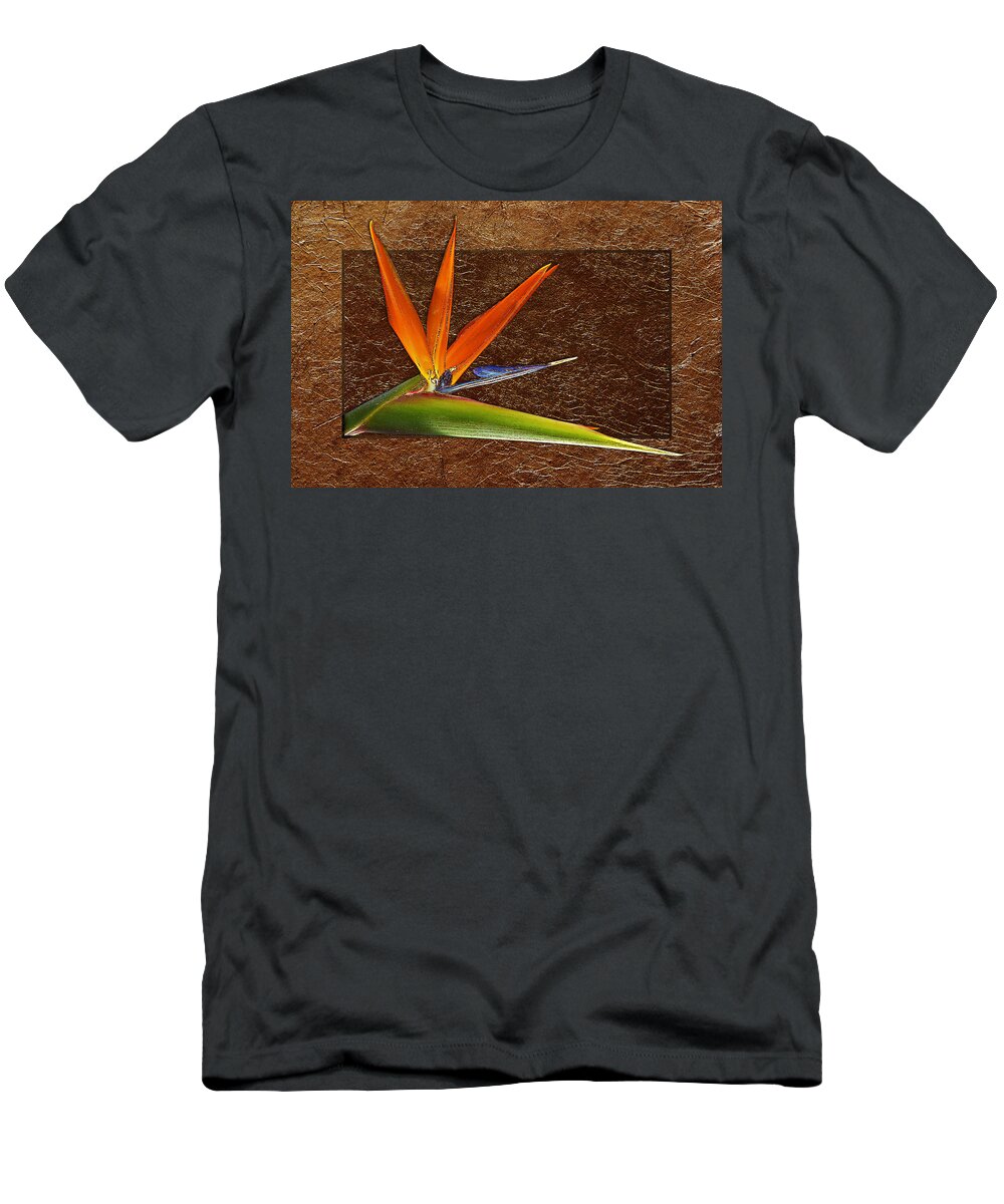 Flower T-Shirt featuring the photograph Bird Of Paradise Gold Leaf by Phyllis Denton