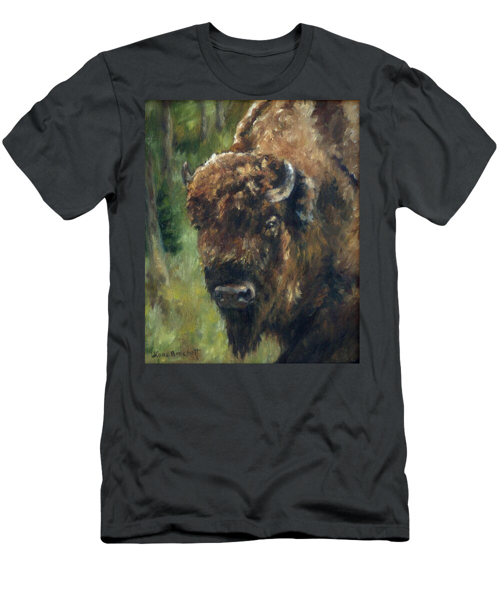 Lori Brackett T-Shirt featuring the painting Bison Study - Zero Three by Lori Brackett