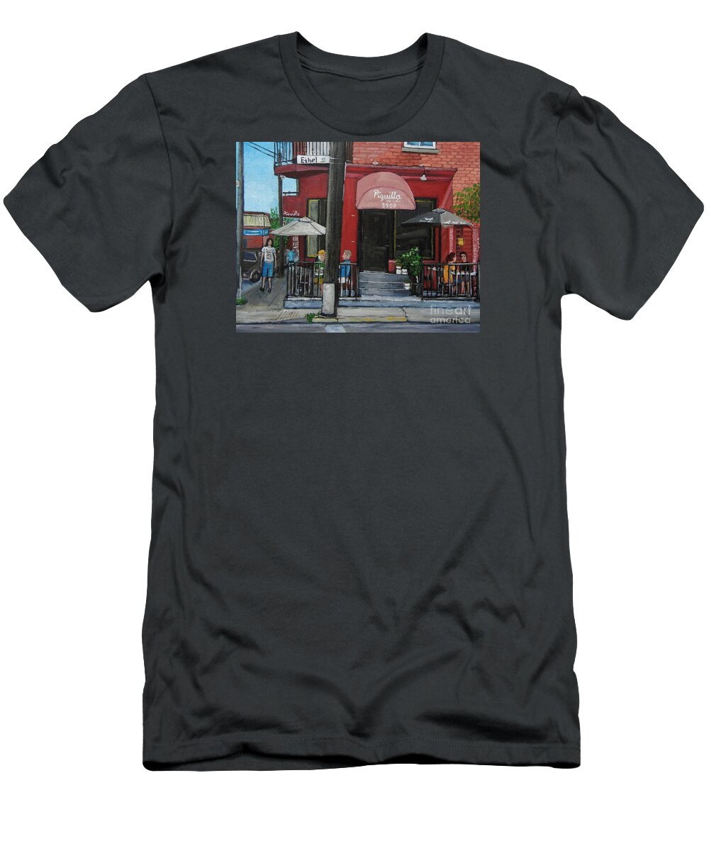 Verdun T-Shirt featuring the painting Bistro Piquillo in Verdun by Reb Frost
