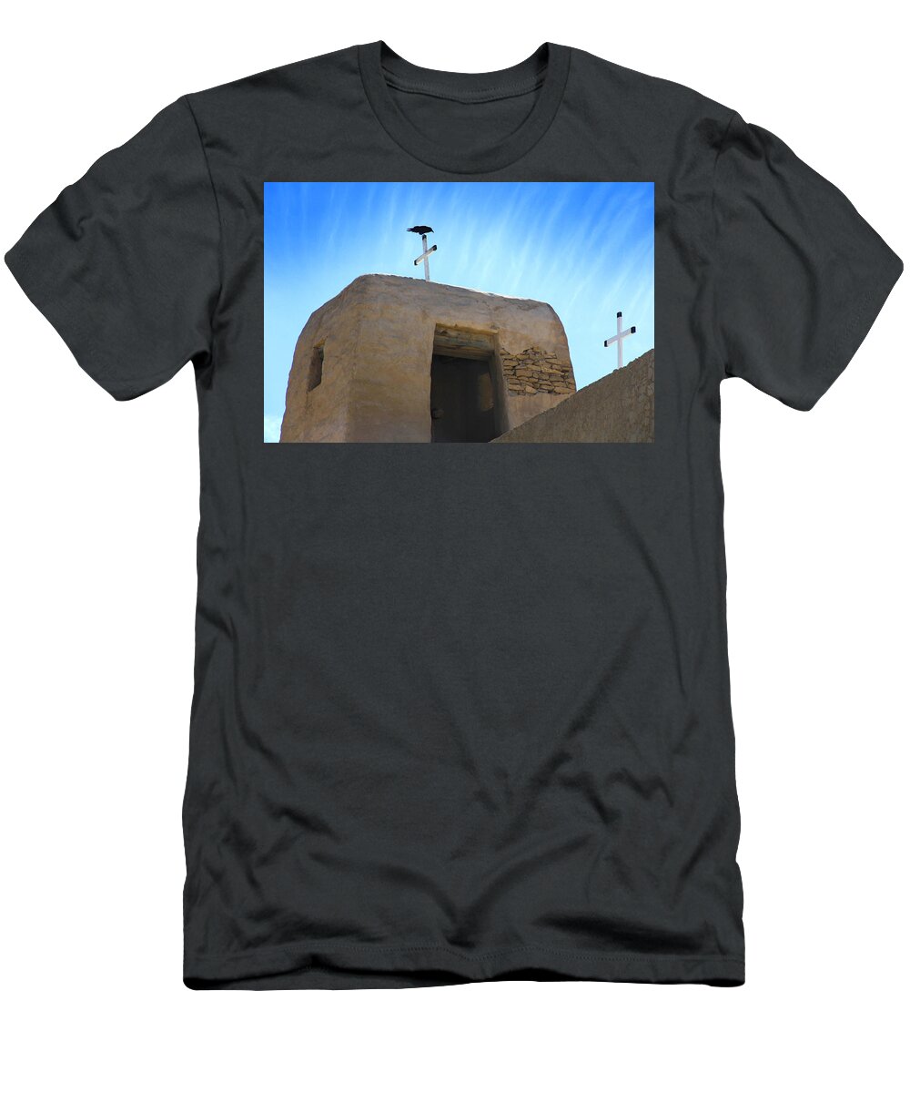 Acoma Pueblo T-Shirt featuring the photograph Black Bird on Duty by Mike McGlothlen