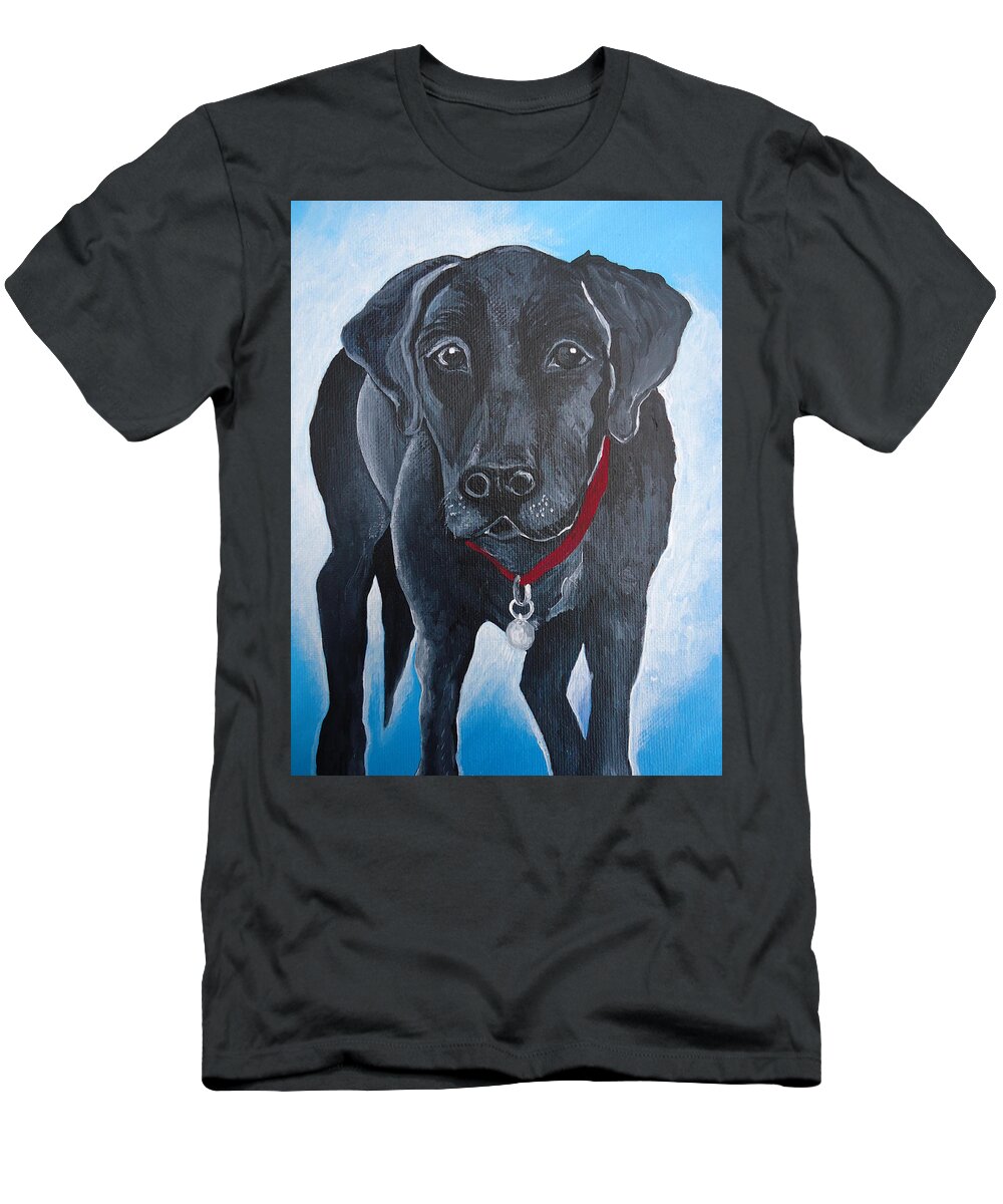 Black Lab T-Shirt featuring the painting Black Lab by Leslie Manley