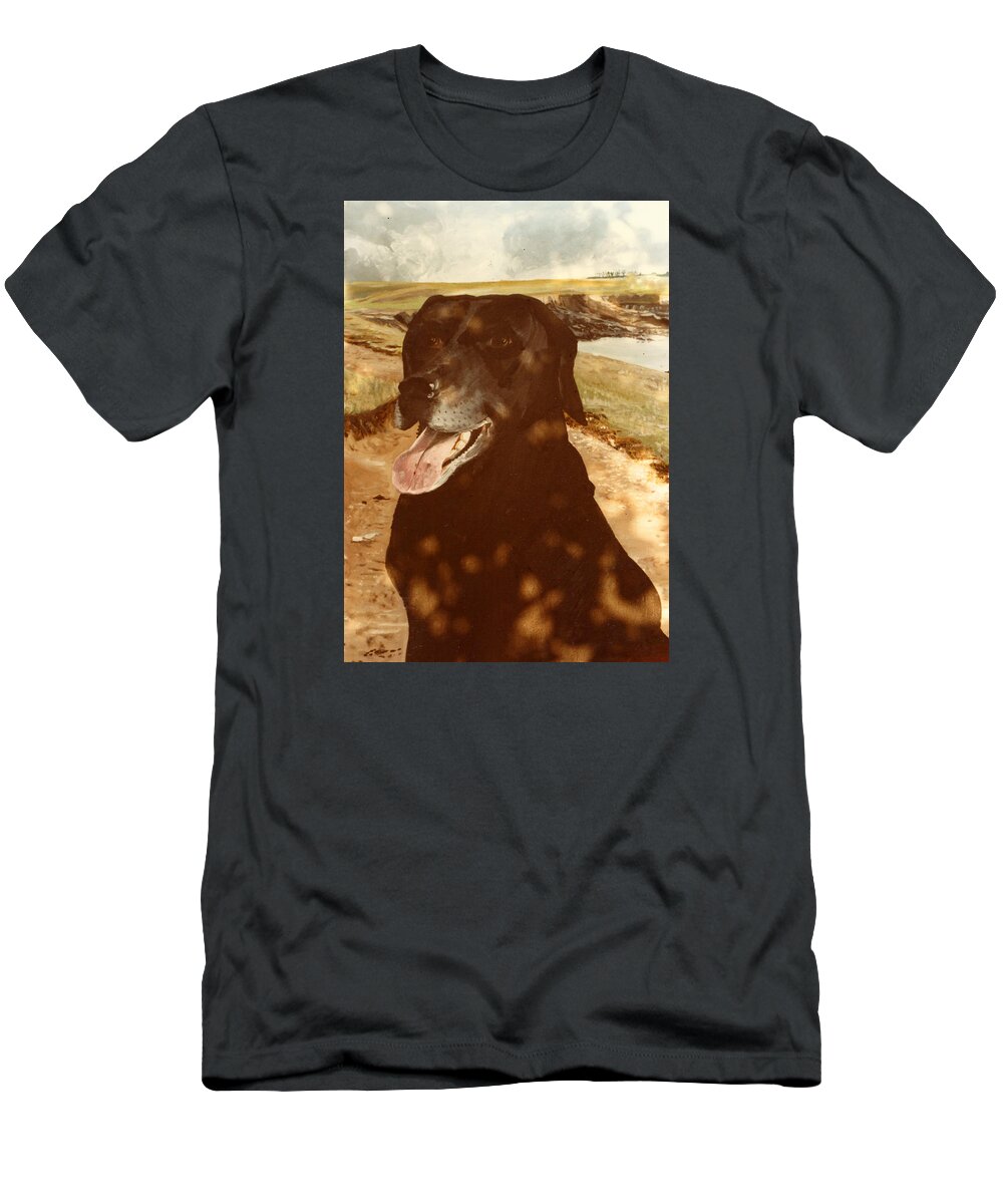 Labrador T-Shirt featuring the painting Black Labrador in the shade of a tree by Mackenzie Moulton
