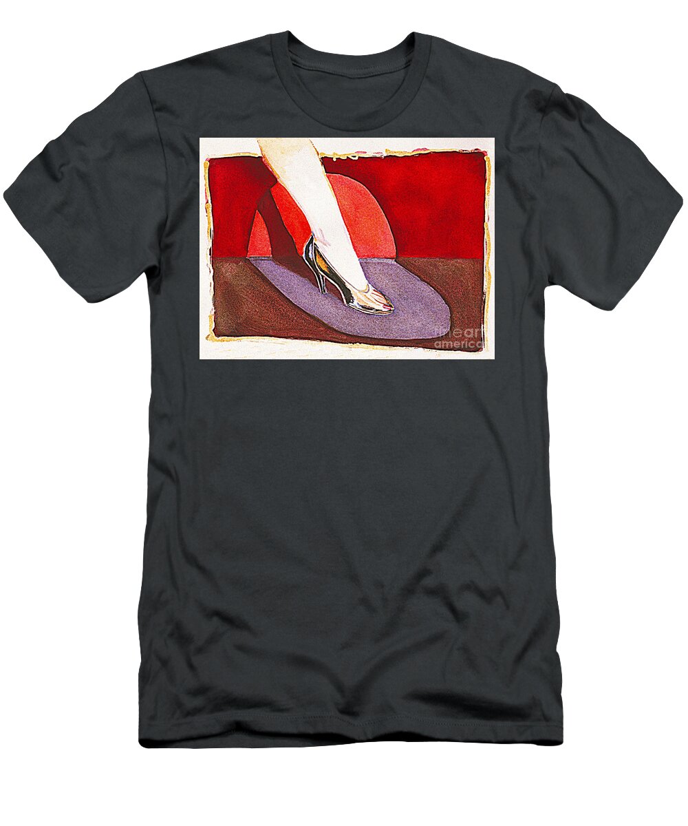 Black Shoe T-Shirt featuring the painting Black Shoe And Woman's Leg by William Cain