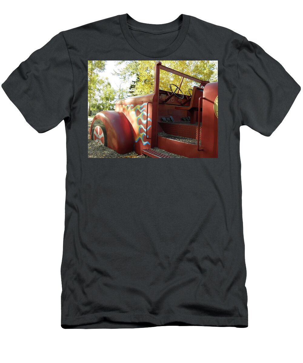 Red T-Shirt featuring the photograph Blazing Red Fire Truck by Vivian Martin