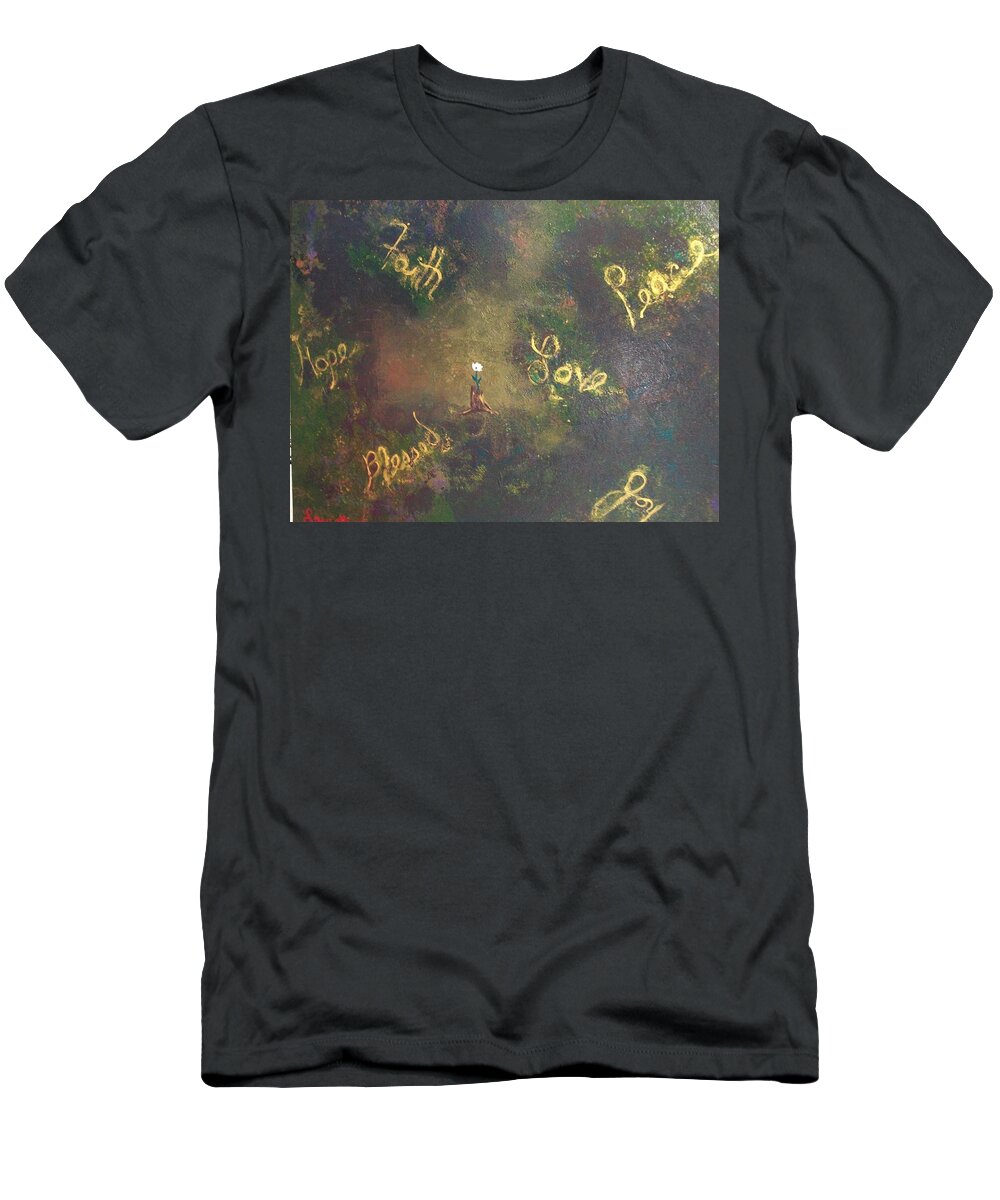 Laurette Escobar T-Shirt featuring the painting Bloom Where You're Planted II by Laurette Escobar