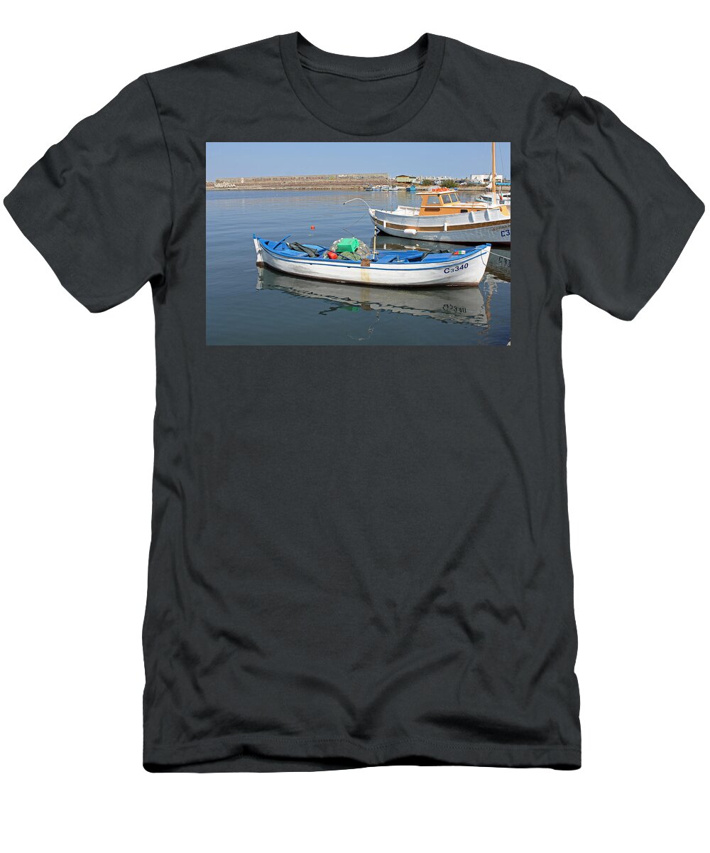 Blue Boat T-Shirt featuring the photograph Blue Boat in Sozopol Harbour by Tony Murtagh