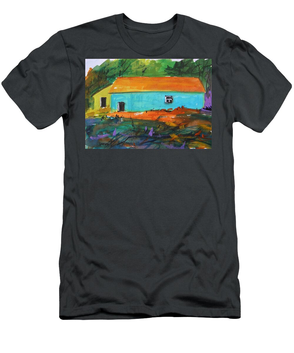 Blue Barn T-Shirt featuring the painting Blue Long Barn by John Williams