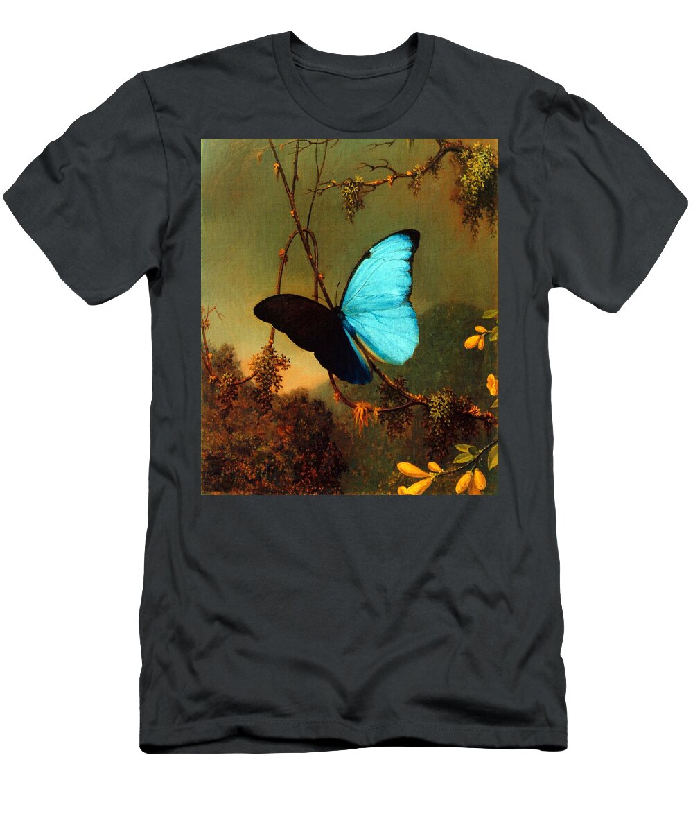 Martin Johnson Heade T-Shirt featuring the painting Blue Morpho Butterfly by Martin Johnson Heade