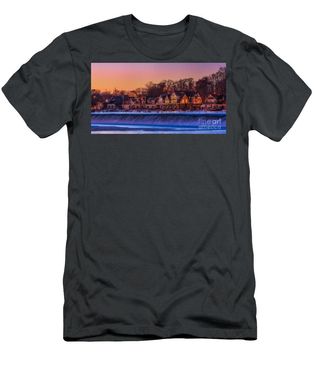Architecture T-Shirt featuring the photograph Boathouse Row Sunset by Jerry Fornarotto