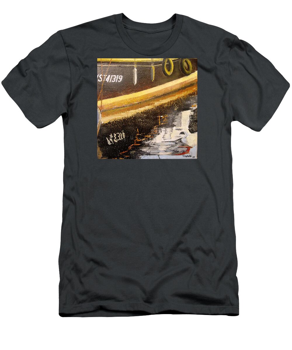 Boat T-Shirt featuring the painting Boats reflections by Tomas Castano
