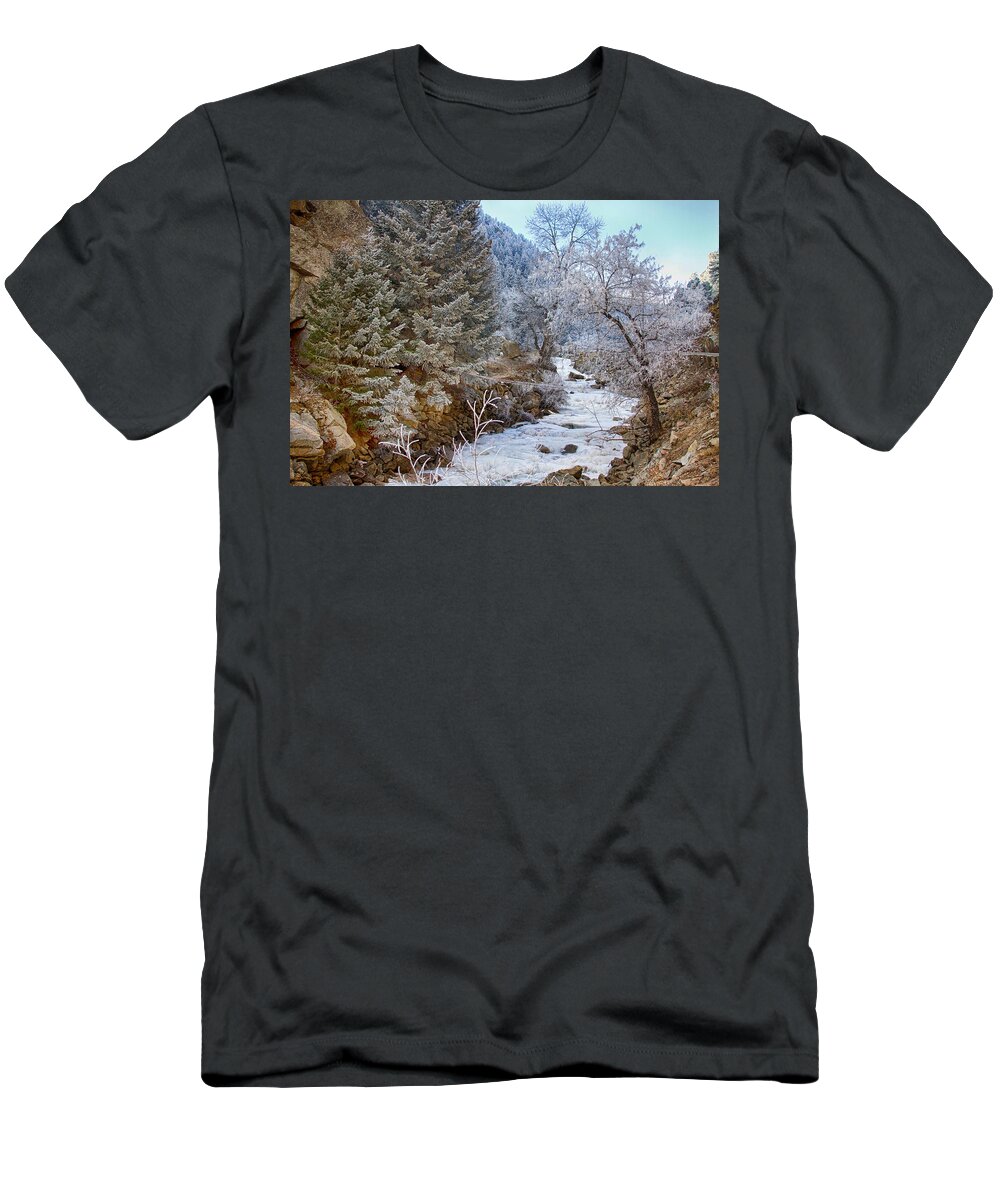 Winter T-Shirt featuring the photograph Boulder Creek Winter Wonderland by James BO Insogna