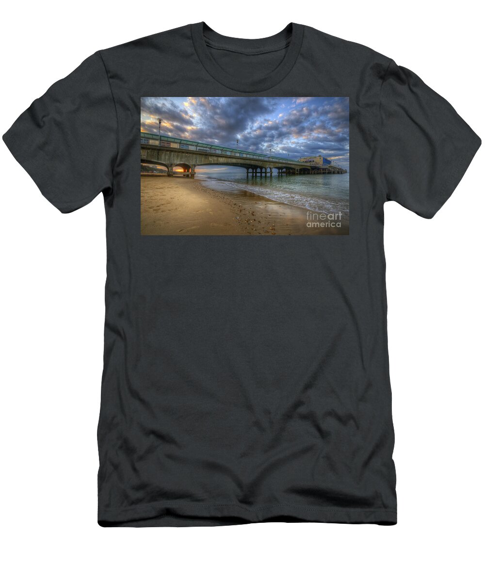 Hdr T-Shirt featuring the photograph Bournemouth Beach Sunrise 3.0 by Yhun Suarez