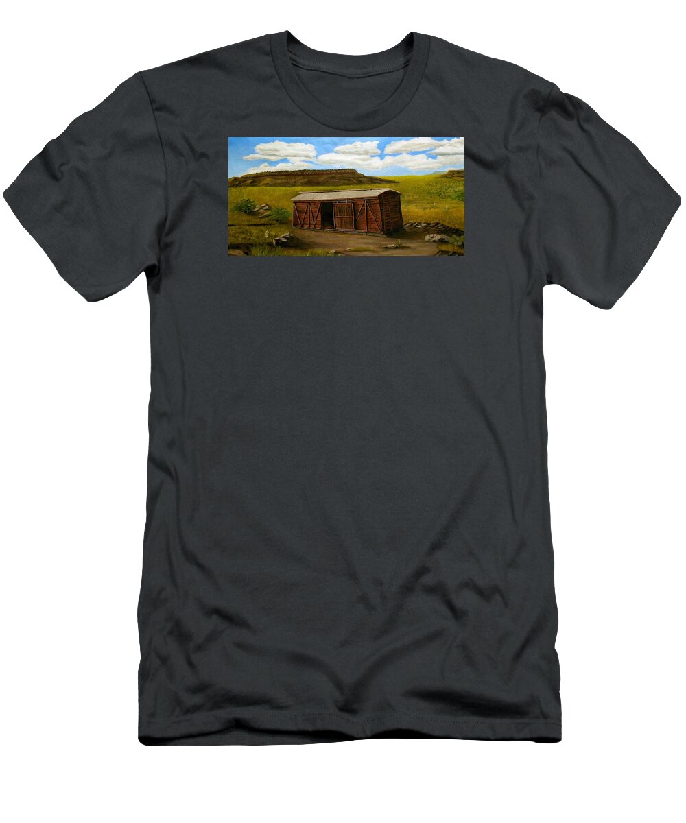 Boxcar T-Shirt featuring the painting Boxcar on the Plains by Sheri Keith