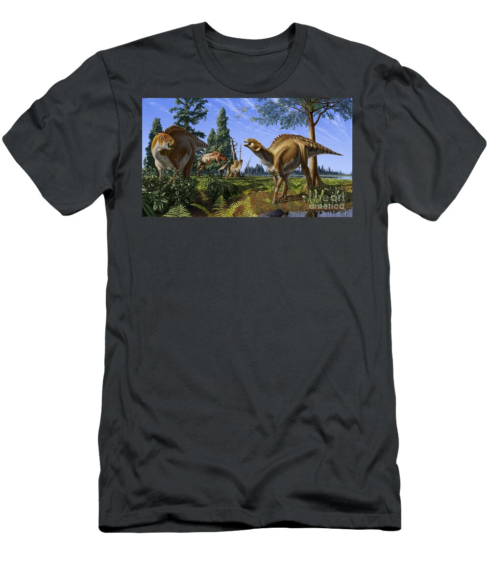 Dinosaur T-Shirt featuring the digital art Brachylophosaurus canadensis by Julius Csotonyi