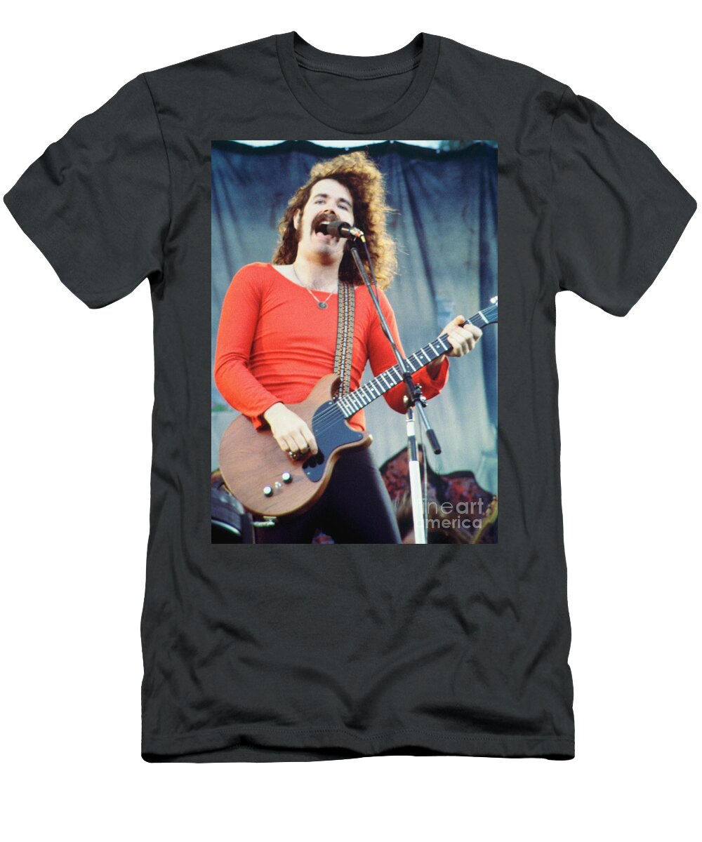 Brad Delp T-Shirt featuring the photograph Brad Delp of Boston-Day on the Green 1 in Oakland Ca 5-6-79 1st Release by Daniel Larsen