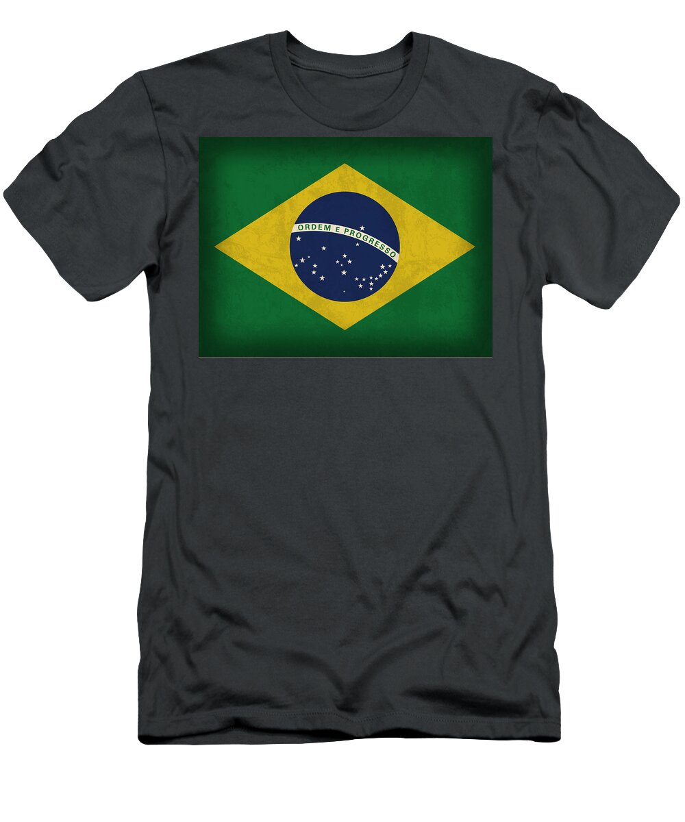 Brazil Flag T-Shirt featuring the mixed media Brazil Flag Vintage Distressed Finish by Design Turnpike