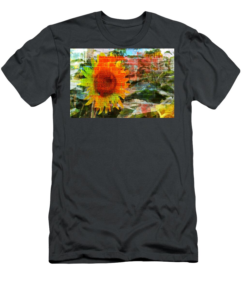 Sunflowers T-Shirt featuring the photograph Bricks and Sunflowers by Alice Gipson