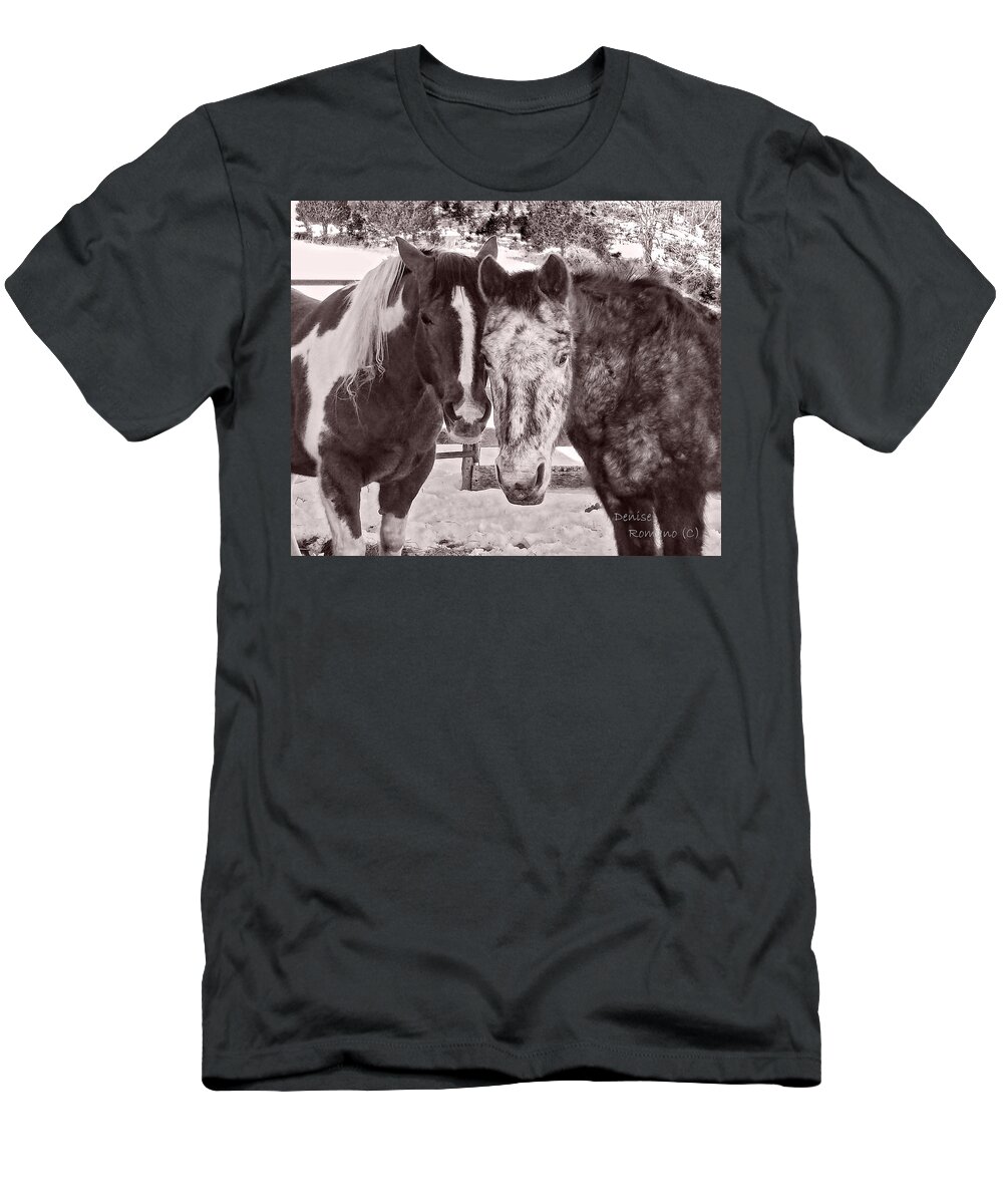 Horses T-Shirt featuring the photograph Buddies in Snow by Denise Romano
