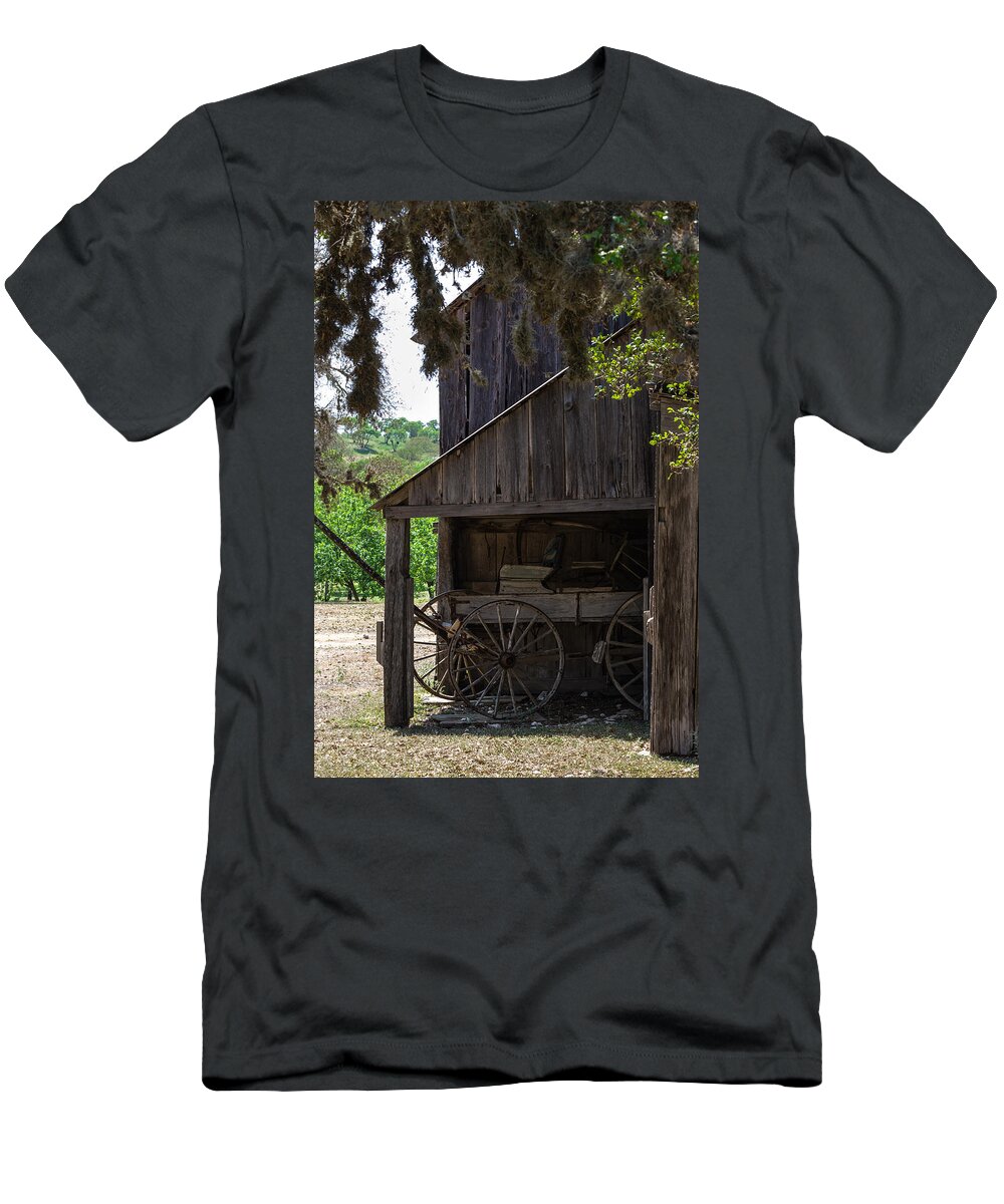 Barn T-Shirt featuring the photograph Buggy in the Barn by Ed Gleichman
