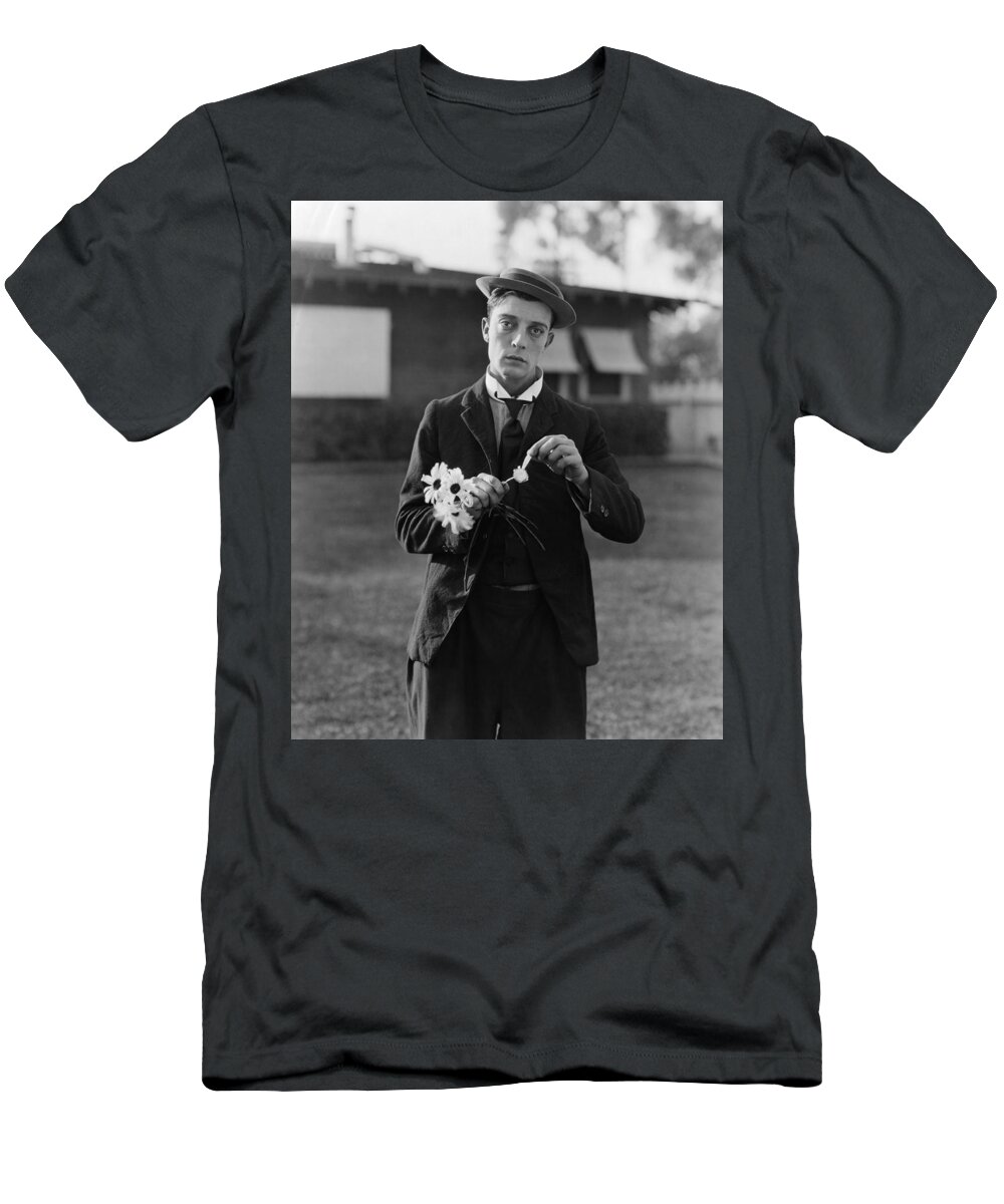 Movie Poster T-Shirt featuring the photograph Buster Keaton Portrait by Georgia Fowler
