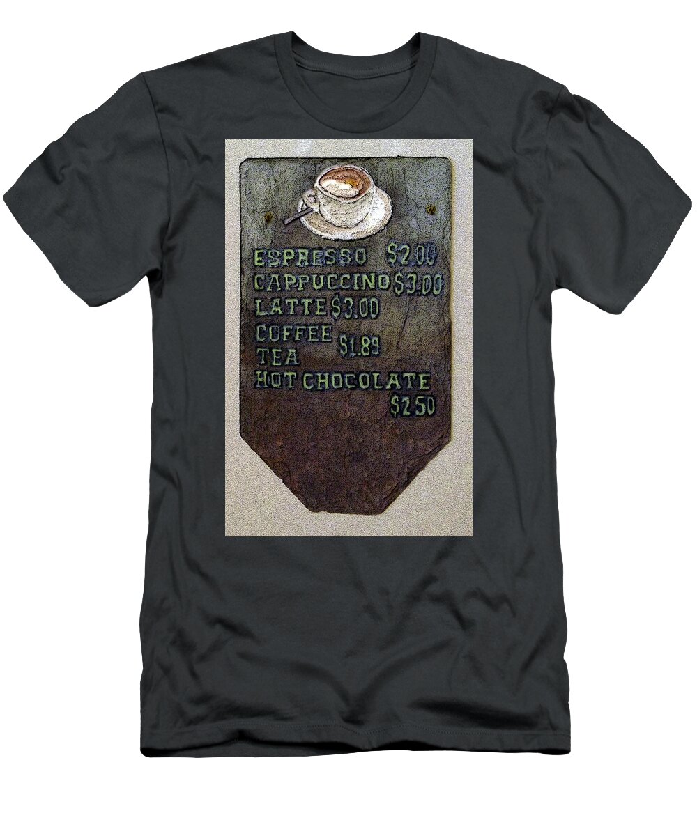 Cafe T-Shirt featuring the digital art Cafe Sign On Slate by Joyce Wasser