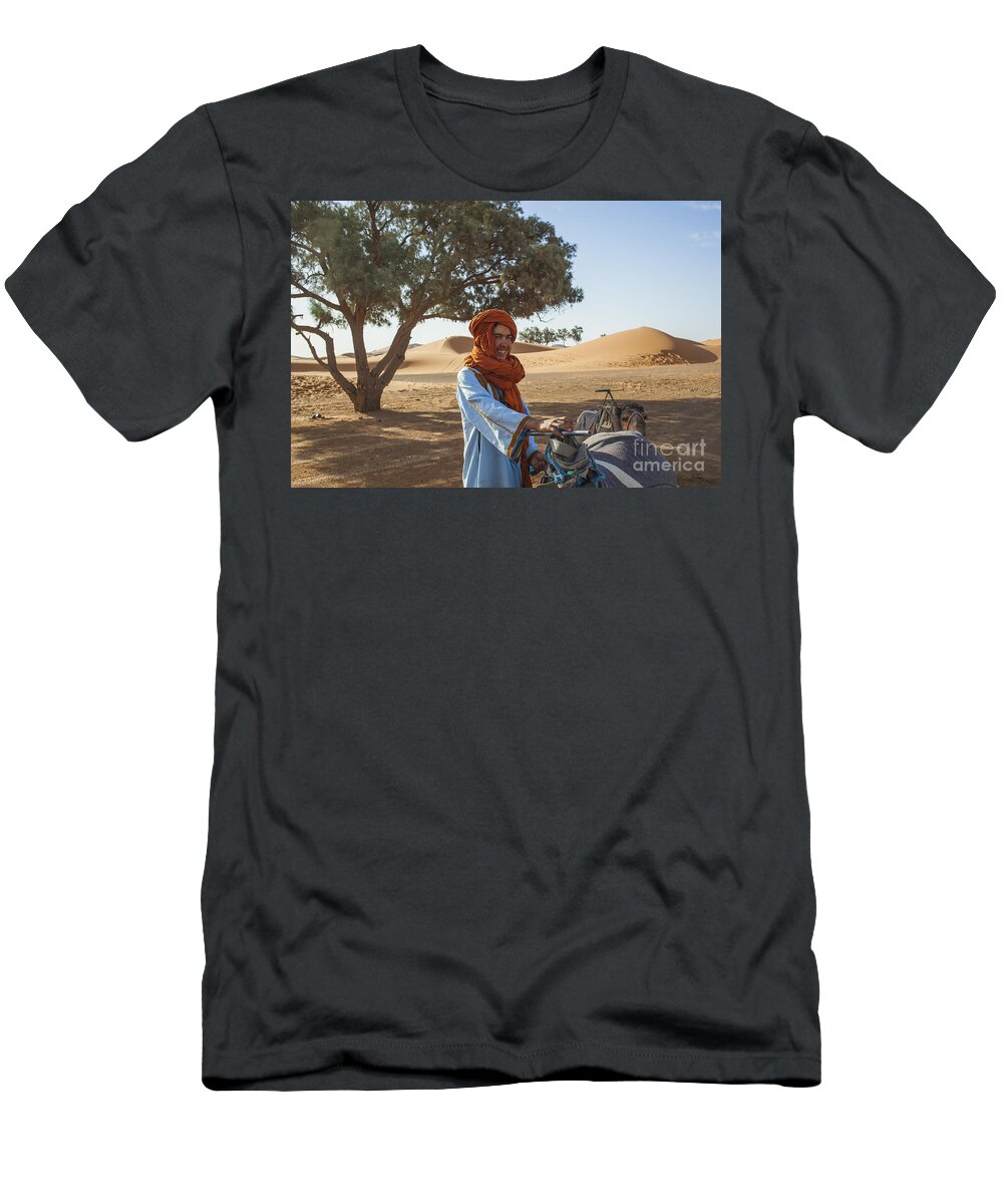 Camel T-Shirt featuring the photograph Camel driver in Sahara by Patricia Hofmeester