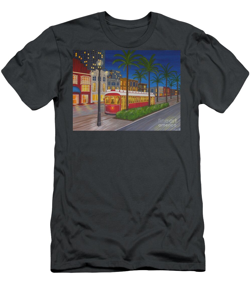 New Orleans T-Shirt featuring the painting Canal Street Car Line by Valerie Carpenter