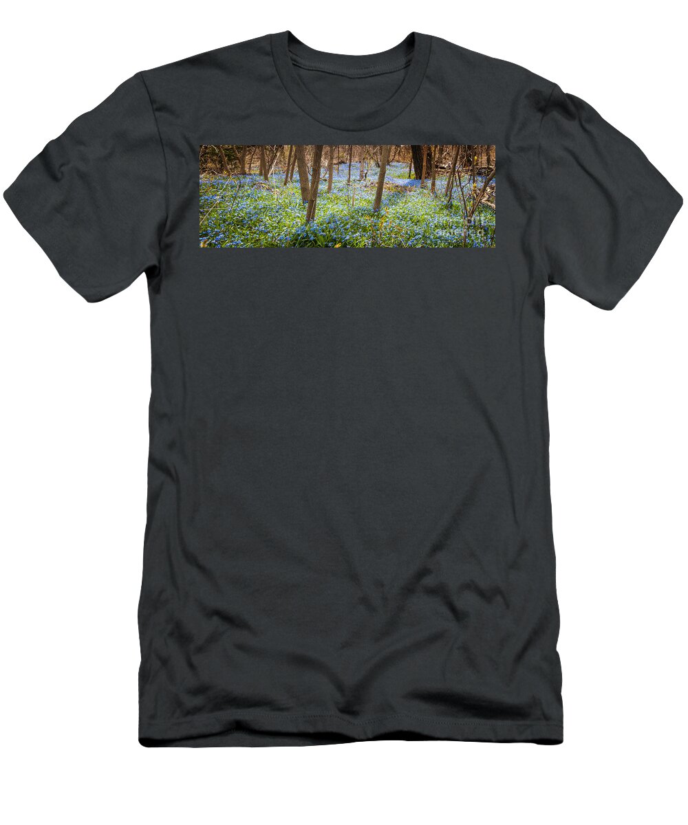 Flowers T-Shirt featuring the photograph Carpet of blue flowers in spring forest 3 by Elena Elisseeva