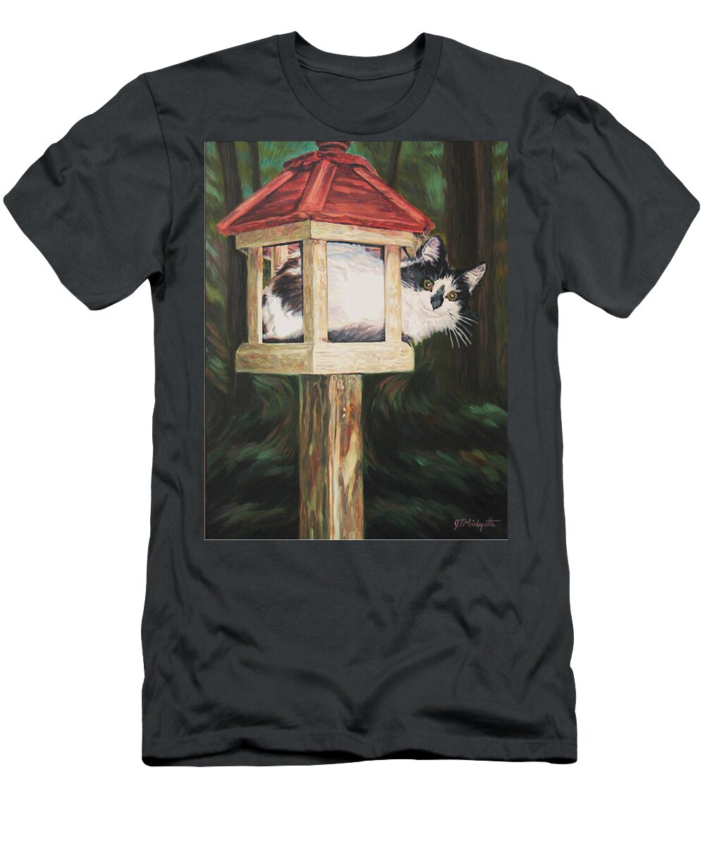 Cat T-Shirt featuring the painting Cat House by Tommy Midyette