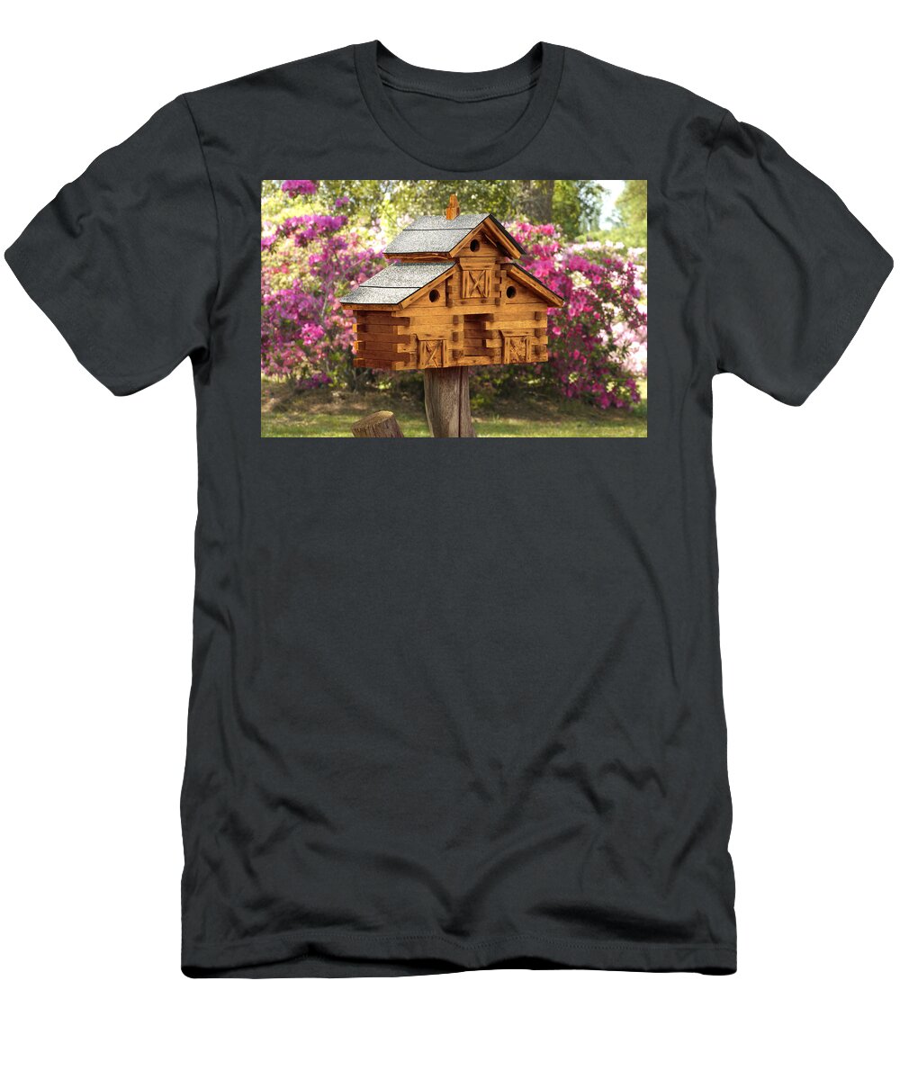 Cedar Birdhouse T-Shirt featuring the photograph Cedar Birdhouse by Mike McGlothlen