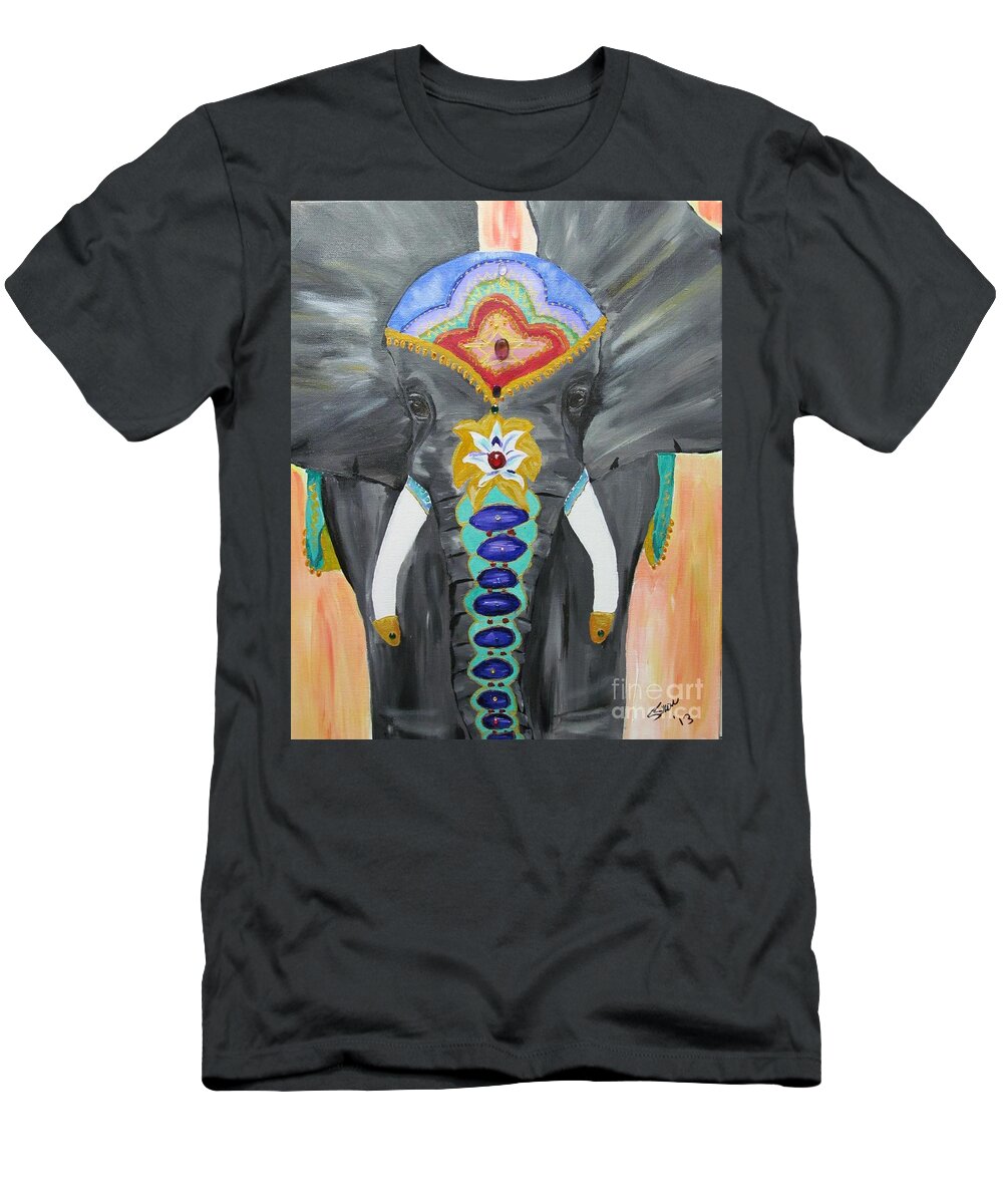 Chakra Colors T-Shirt featuring the painting Chakra Elephant by Susan Voidets