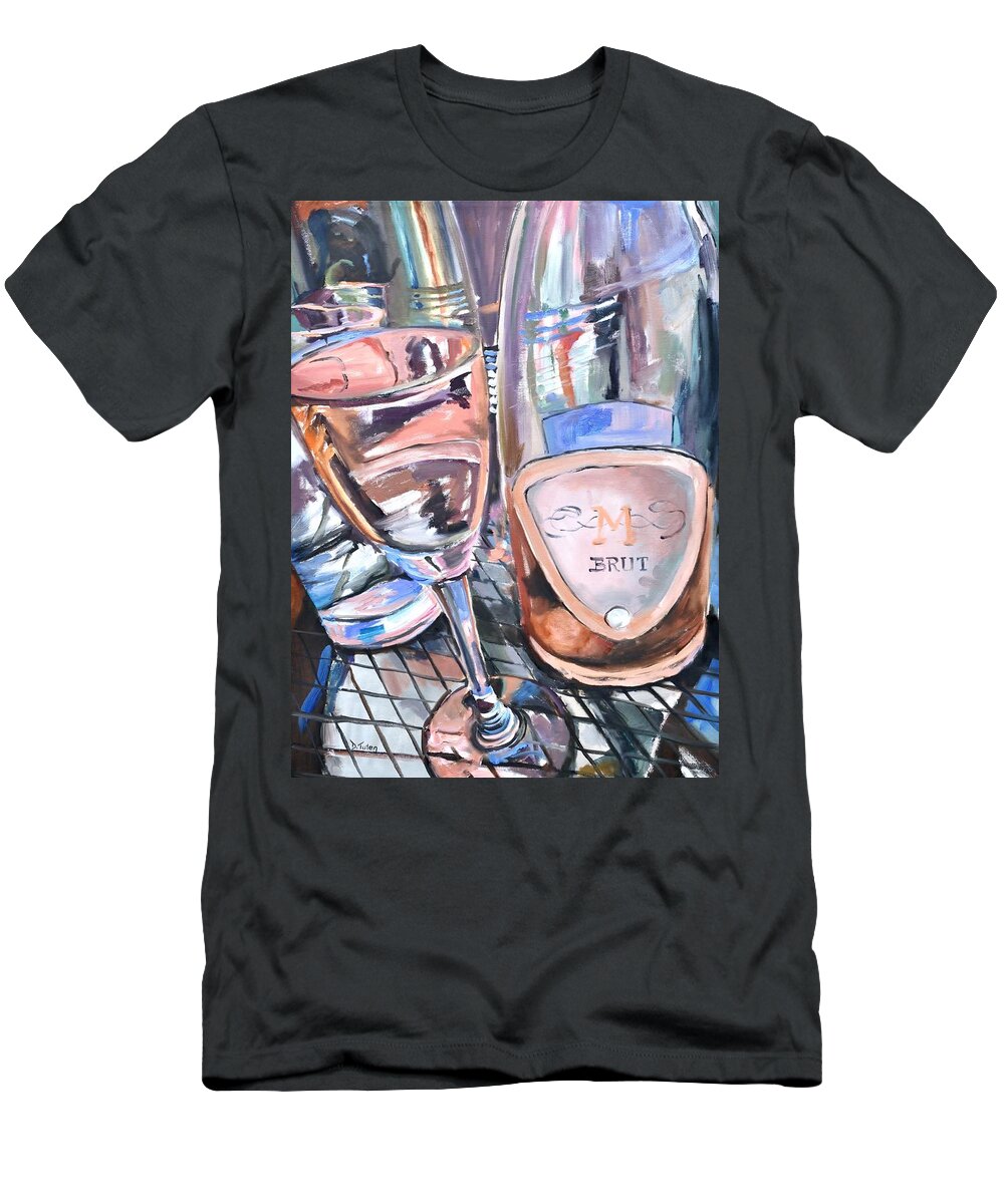 Wine T-Shirt featuring the painting Champagne Brunch by Donna Tuten