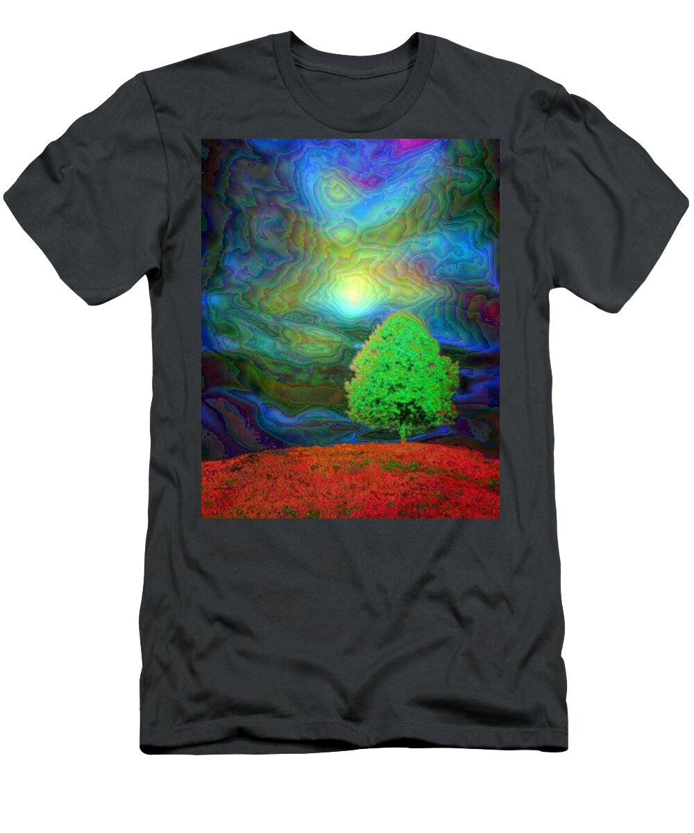 Tree T-Shirt featuring the painting Change of seasons - Summer night in Enamel by Lilia D